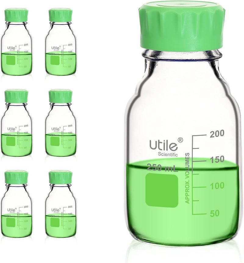 UTILE Media Bottle, 3.3 Borosilicate Glass Bottles with GL45 Screw Caps, 6pcs of 250ml(8.45oz) Lab Media Bottles, PP Material Media Storage Bottle, 4038.0250.6 - Image 1